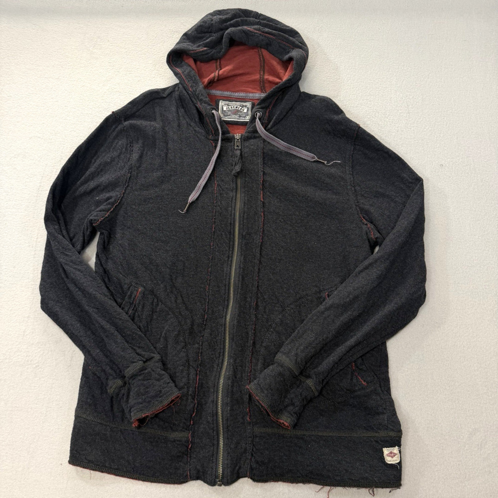 Jeremiah Men's L Jacket Charcoal 100% Cotton Full Zip Fleece Hoodie